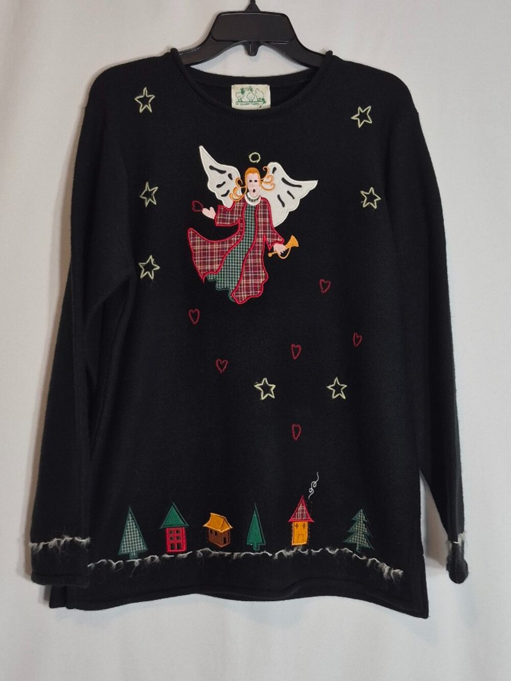 QUACKER FACTORY Pullover Christmas Angel Holiday Sweater; Size L